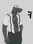 alphabet anthro anthrofied clothed clothing fangs male muscular muscular_male open_clothing open_shirt open_topwear shirt solo teeth topwear goodmoon alphabet_(mike_salcedo) f_(mike_salcedo) scalie absurd_res colored_sketch hi_res reference_image sketch