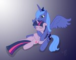2011 absurd_res blue_eyes blue_fur blue_hair couple crown cute cutie_mark duo equine eyes_closed female feral friendship_is_magic fur gradient_background hair half-closed_eyes hi_res horn horse hug lesbian long_hair lying mammal multi-colored_hair my_little_pony on_back pony princess_luna_(mlp) purple_fur shadow short_hair signature sitting skipsy spread_wings twilight_sparkle_(mlp) unicorn winged_unicorn wings
Rating: Safe
Score: 5
User: Jatix
Date: March 09, 2014