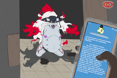 anthro belly big_belly breasts fangs female glowing glowing_eyes huge_belly multi_breast nipples nude nude_anthro nude_female pregnant pregnant_anthro pregnant_female snarling tantalus teeth text zerozivan nintendo pokemon canid canine fox generation_8_pokemon ghost hisuian_form hisuian_zoroark human mammal pokemon_(species) regional_form_(pokemon) spirit 3:2 english_text