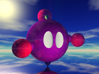ambiguous_gender not_furry purple_body purple_skin sky solo sun white_eyes unknown_artist mario_bros nintendo super_mario_64 chuckya waddling_head 3d_(artwork) 4:3 digital_media_(artwork) low_res