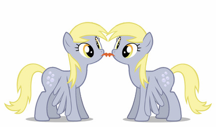 amber_eyes blonde_hair clone cutie_mark duo eye_contact feathered_wings feathers female feral fur grey_body grey_feathers grey_fur hair licking looking_at_another quadruped simple_background square_crossover tail tongue tongue_out white_background wings unknown_artist friendship_is_magic hasbro my_little_pony mythology derpy_hooves_(mlp) equid equine mammal mythological_creature mythological_equine pegasus animated
