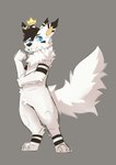 anthro black_hair blue_eyes crown fur hair headgear male posed solo white_body white_fur kuttoyaki soba taidum hi_res