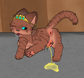 3_fingers 3_toes animal_genitalia animal_vulva anus blue_eyes bodily_fluids breasts busty_feral canine_genitalia canine_vulva ear_piercing feet female feral fingers genital_fluids genital_piercing genitals jewelry nudity_curse one_eye_closed open_mouth pawpads peeing piercing puffy_anus raised_leg rear_view solo steam tail toes urine urine_pool vulva vulva_piercing whiskers cookid microsoft the_elder_scrolls lkuita_(normalmoniker) felid khajiit mammal