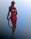 biped black_eyebrows blonde_hair boots bra breasts clothed clothing crown eyebrows female footwear front_view gradient_background hair hand_on_hip headgear high_heeled_boots high_heels lips long_hair looking_at_viewer navel not_furry panties red_body red_lips red_skin red_tail shoes simple_background smile solo spade_tail standing tail teeth tiara underwear yellow_eyes jolene_(artist) lady_watamaraka demon humanoid 2010 3d_(artwork) 4:5 digital_media_(artwork) full-length_portrait hi_res portrait