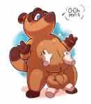 animal_crossing anthro ball_fondling ball_grab balls belly belly_grab big_balls blue_eyes blush bodily_fluids brown_body brown_fur canid canine dialogue dipstick_tail disembodied_hand english_text flaccid fondling foreskin fupa fur genitals gloves_(marking) group hi_res holding_balls humanoid_genitalia humanoid_penis long_foreskin male mammal markings multicolored_tail nintendo nude penis raburigaron raccoon_dog small_penis solo_focus sweat tail tail_markings tanuki text tom_nook_(animal_crossing) unretracted_foreskin