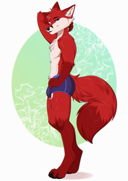 4_toes 5_fingers anthro biped butt claws clothed clothed_anthro clothed_male clothing countershade_torso countershading feet finger_claws fingers fur hair looking_at_viewer male side_view simple_background smile solo standing tail toe_claws toes chaiteakitten canid canine fox mammal 2026 digital_drawing_(artwork) digital_media_(artwork) hi_res