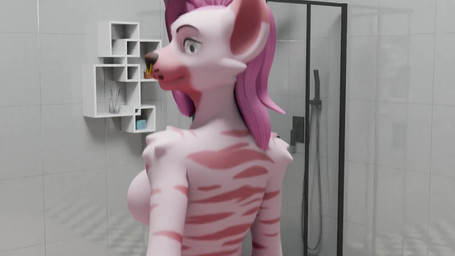 5_fingers anthro bathroom big_butt black_pawpads breasts butt butt_expansion claws colored_nails expansion facial_piercing female fingers fur growth hair huge_butt hyper hyper_butt inside looking_at_viewer nails nose_piercing nose_ring nude pawpads piercing pink_body pink_claws pink_fur pink_hair pink_nails pink_stripes pink_tail ring_piercing shower simple_background smug_face smug_grin solo stripes tail teeth white_carpet white_eyes white_tiles kogaanahtor alberarts_(modeler) hyena hyenid_(species) mammal 16:9 2025 3d_(artwork) 3d_animation animated blender_(artwork) colored digital_media_(artwork) hi_res high_framerate no_sound short_playtime webm widescreen