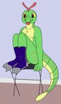 anthro blep camo chance_(aaron_amethyst) clothing cross cross_necklace footwear footwear_only green_sclera jewelry looking_at_viewer male mostly_nude necklace nude_male purple_clothing purple_footwear purple_socks sitting sock_fetish socks socks_only solo tongue tongue_out aaron_amethyst nintendo pokemon caterpie generation_1_pokemon pokemon_(species) absurd_res hi_res