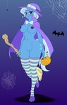 anthro anthrofied areola biped blue_hair blush breasts clothing eyelashes female genitals hair hat headgear headwear holidays horn legwear magic_user nipples pupils pussy simple_background smile spider_web thick_thighs thigh_highs witch witch_costume witch_hat pia-sama friendship_is_magic halloween hasbro my_little_pony mythology trixie_(mlp) arachnid arthropod equid equine mammal mythological_creature mythological_equine spider unicorn hi_res