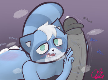 aftermath anthro big_butt big_penis blue_body blue_fur bodily_fluids butt cum cum_drip cum_in_ass cum_inside dripping duo eye_contact fur genital_fluids genitals green_eyes grey_penis looking_at_another male male/male penis penis_in_face saliva saliva_on_penis steamy_breath tail alicenya raikuracum mammal procyonid raccoon hi_res