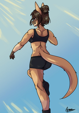 anthro clothing female hair hair_bun solo sun armain ruby_(comfycreations) kangaroo macropod mammal marsupial absurd_res hi_res