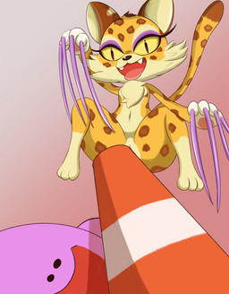 anthro claws countershading duo female male male/female thick_thighs wide_hips bigmi_nono spicylotor kirby_(series) kirby_and_the_forgotten_land nintendo clawroline kirby felid feline leopard mammal pantherine waddling_head hi_res