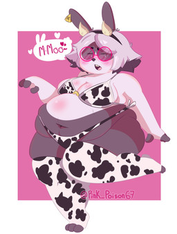animal_noises animal_print animal_print_thigh_highs anthro belly belly_blush belly_overhang belly_squish big_belly big_breasts blush body_blush bra breasts cleavage clothed clothing cow_print cow_print_lingerie cow_print_thigh_highs deep_navel ear_piercing ear_tag eyewear fake_cow_horns fake_horns female glasses hair half-closed_eyes heart_symbol legwear lingerie looking_at_viewer mooing narrowed_eyes navel o-ring_bra obese obese_anthro obese_female on_one_leg overweight overweight_anthro overweight_female panties pattern_clothing pattern_legwear pattern_thigh_highs piercing pink_background pink_eyewear pink_glasses round_glasses seductive shy side-tie_panties simple_background simple_eyes solo speech_bubble squish standing stockings text thick_thighs thigh_highs thigh_squish three-quarter_view underwear wearing_glasses white_eyes white_hair pink_poison67 chinese_zodiac year_of_the_ox carrie_(pink_poison67) lagomorph leporid mammal rabbit 2021 absurd_res digital_drawing_(artwork) digital_media_(artwork) english_text full-length_portrait hi_res portrait signature