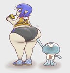 big_butt blue_eyes blue_hair butt clothing duo footwear hair rear_view shoes simple_background white_background vendant nintendo splatoon cephalopod cnidarian humanoid inkling jellyfish marine medusozoan mollusk 2017 absurd_res hi_res