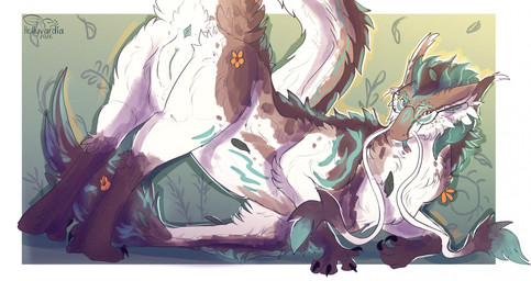 anus ass_up barbel_(anatomy) big_ears brown_body brown_fur claws eyewear female feral flesh_whiskers flower flower_in_fur fluffy forked_tongue fur genitals glasses green_markings inner_ear_fluff long_tail looking_at_viewer markings plant presenting presenting_anus presenting_vulva raised_tail red_eyes simple_background solo tail tail_anus tongue tongue_out tuft vulva whisker_tuft whiskers white_body white_fur hollyvardia mythology lappula_(hollyvardia) dragon eastern_dragon furred_dragon furred_scalie mythological_creature mythological_scalie scalie 2026 hi_res signature