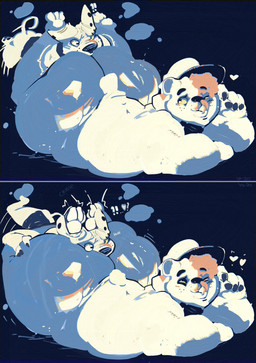 anthro belly big_belly big_butt bodily_fluids butt butt_grab chubby_cheeks clothed clothing double_chin duo exclamation_point face_in_ass female fur hair hand_on_butt hat headgear headwear heart_symbol huge_butt male male/female nude obese obese_male overweight overweight_anthro overweight_male question_mark simple_background smile solo tail teasing text thick_thighs tongue topwear white_body white_fur wide_hips yo_zee bear canid canine canis domestic_dog mammal absurd_res digital_media_(artwork) hi_res