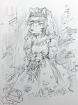 2023 920london anthro bangs biped bouquet breasts canid canine clothing dress female female_anthro flower graphite_(artwork) hair hana_venom hi_res image_comics mammal monochrome official_art pencil_(artwork) plant remy_boydell simple_background sketch solo standing traditional_media_(artwork) wedding_dress wedding_veil white_background