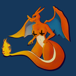 anthro breasts female fire looking_at_viewer nipples orange_body simple_background smile solo tail wings darkito420 mythology nintendo pokemon charizard dragon generation_1_pokemon mythological_creature mythological_scalie pokemon_(species) scalie 1:1 alpha_channel digital_media_(artwork) hi_res