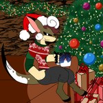 anthro black_eyes christmas_clothing christmas_headwear clothed clothing container cup gift hat headgear headwear holidays inside male mug plant santa_hat solo tree wallyroo christmas wallyroo_(character) kangaroo macropod mammal marsupial 1:1 hi_res