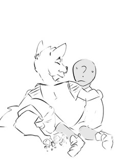 ambiguous_gender anthro bodily_fluids clothed clothing coiling duo male paws smile sweat spinater goosebumps anon hisswoof canid canine canis domestic_dog human hybrid mammal reptile scalie snake monochrome