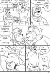 2015 anthro barman beard belly body_hair bouncer bulge clothed clothing comic cuddling dialogue dominant dominant_male duo english_text erection facial_hair fur genitals hairy heart_symbol hi_res husky92 josh_(husky92) male male/male monochrome muscular navel nipples overweight pampering pecs penis piercing security seductive slightly_chubby studs submissive teasing text topless undressing wolfdave