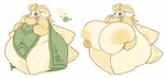 4_arms antennae_(anatomy) anthro areola big_breasts biped black_eyes bottom_heavy breasts butt clothed clothing color_swatch eyebrows eyelashes featureless_feet feet female front_view green_clothing hand_on_breast holding_breast huge_breasts huge_hips huge_thighs hyper hyper_breasts insect_wings monotone_body multi_arm multi_limb neck_tuft nipples non-mammal_breasts nude nude_female simple_background solo standing thick_thighs tuft white_background wide_hips wings yellow_body white_slime_(artist) arthropod insect lepidopteran moth 2024 absurd_res colored digital_drawing_(artwork) digital_media_(artwork) hi_res model_sheet multiple_versions widescreen