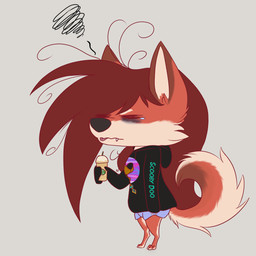 anthro bottomwear chibi clothing curled_tail eye_bags fangs female fur hair hoodie messy_hair red_body red_fur scooby_doo_hoodie shorts solo tail teeth tongue topwear nikirave hanna-barbera scooby-doo_(series) starbucks scarlet_(nikirave) scooby-doo canid canine canis domestic_dog mammal shiba_inu spitz wolf 1:1 absurd_res hi_res