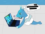 ambiguous_gender blue_light censor_bar computer electronics feral laptop pool poolside solo speech_bubble text water conditional_dnp pendeura geometry_dash nintendo pokemon samsung brionne_(pendeura) brionne generation_7_pokemon mammal marine pinniped pokemon_(species) absurd_res english_text hi_res