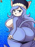 alternate_species anthro areola big_butt blue_body blue_eyes blue_fur blue_hair blush breasts butt clothed clothing female fur furrification hair huge_butt long_hair nipples panties partially_clothed rear_view solo underwear underwear_down lewdtoons69 fairy_tail juvia_lockser domestic_cat felid feline felis mammal hi_res