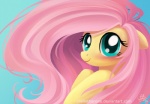 2013 blue_background blue_eyes blush equid equine female fluttershy_(mlp) friendship_is_magic hair hasbro horse joellethenose mammal my_little_pony pink_hair pony profile simple_background solo