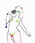 anthro balls bikini bouncing_balls chastity_cage chastity_device clothed clothing crossdressing dancing flat_chastity_cage genitals ineffective_clothing male musical_note musical_symbol open_mouth simple_background singing solo swimwear symbol two-piece_swimsuit white_background kinkykong deltarune undertale_(series) ralsei bovid caprine goat mammal 2d_animation animated frame_by_frame short_playtime