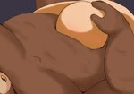 anthro belly belly_worship big_belly biped brown_body brown_fur duo face_on_belly fur hug humanoid_hands kemono lying overweight trail_arnak bear mammal 2022 hi_res