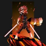 animal_tail anthro clothed clothing confident feet female fur lightsaber melee_weapon red_lightsaber robe science_fiction sith sith_lord solo weapon wind kiaun star_wars windy_(shadowcatcher) ailurid golden_panda mammal red_panda 1:1 2021 digital_drawing_(artwork) digital_media_(artwork) shaded