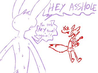 amputee angry anthro clothed clothing dialogue disability duo erection erection_under_clothing female hook male male/female nude profanity simple_background standing text wet white_background yelling the_weaver roommates:motha beanie_(roommates) rackham_(roommates) canid canine fox lagomorph leporid mammal rabbit 4:3 digital_drawing_(artwork) digital_media_(artwork) english_text