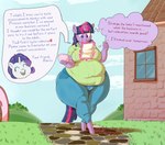 5_fingers anthro clothed clothing dialogue expression_avatar eyes_closed female fingers grass holding_object horn inner_monologue obese obese_anthro obese_female outside overweight overweight_anthro overweight_female plant purple_eyes solo text thinking thought_bubble sirmasterdufel friendship_is_magic hasbro my_little_pony mythology rarity_(mlp) twilight_sparkle_(mlp) equid equine mammal mythological_creature mythological_equine unicorn 2022 absurd_res digital_media_(artwork) english_text hi_res