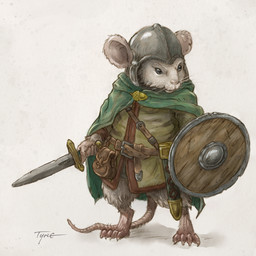 4_toes 5_fingers anthro armor biped clothed clothing feet fingers headgear helmet melee_weapon shield simple_background solo sword toes weapon tyrie mammal mouse murid murine rodent 1:1 2023