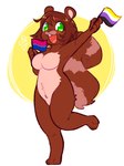 anthro bisexual_pride_colors breasts brown_body brown_fur brown_hair female flag flag_(object) fur green_eyes hair holding_flag holding_object lgbt_pride nonbinary_pride_colors nude on_one_leg open_mouth pride_colors smile solo standing tail pawberry akorm_(conkerc12) mammal rodent sciurid tree_squirrel 2024 digital_media_(artwork) hi_res