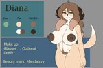 anthro areola big_areola big_breasts breasts female genitals hair half-closed_eyes huge_breasts humanoid_hands lips long_hair markings mole_(marking) narrowed_eyes nipples nude pubes pussy solo standing tail text thick_thighs tired noodle-lu diana_(noodle_lu) canid canine canis domestic_dog mammal 3:2 absurd_res english_text hi_res model_sheet