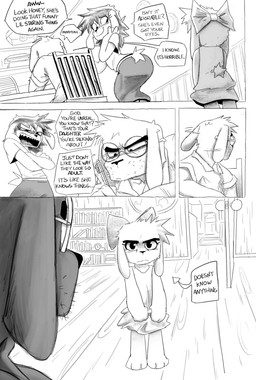 4_panel_comic accessory angry anthro biped black_eyes black_nose black_text book bookshelf bow_ribbon ceiling chair closed_smile clothed clothing crossed_arms desk dialogue directional_arrow door door_handle doorknob dress ellipsis exclamation_point eyebrows eyelashes eyewear female fingers floor floppy_ears fluffy fluffy_tail fur furniture glasses group hair hair_accessory hair_bow hair_ribbon happy husband_and_wife looking_at_another looking_back male married_couple mouth_closed on_chair open_door question_mark ribbons sharp_teeth shirt sitting sitting_on_chair smile speech_bubble standing table tail talking_to_another teeth text tongue topwear trio turning_around wall_(structure) white_sclera wood wood_floor yarharcannon canid canine canis domestic_dog mammal 2025 comic english_text hi_res monochrome daughter_(lore) father_(lore) father_and_child_(lore) father_and_daughter_(lore) mother_(lore) mother_and_child_(lore) mother_and_daughter_(lore) parent_(lore) parent_and_child_(lore) parent_and_daughter_(lore)