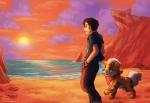 beach cliff clothed clothing cloud detailed_background duo feral fur hair male orange_sky outside purple_cloud rock sand sea seaside sharpedo_bluff sky smile sun sunset water haychel nintendo pokemon pokemon_mystery_dungeon spike_chunsoft canid canine generation_1_pokemon growlithe human mammal pokemon_(species) 2015 colorful_theme digital_media_(artwork) digital_painting_(artwork) restricted_palette shaded warm_colors