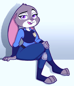 anthro armor body_armor bottomwear buckteeth clothing ears_down female knee_pads looking_at_viewer open_mouth open_smile pants pivoted_ears police police_badge police_uniform purple_eyes shadow sitting smile solo teeth thick_thighs tight_bottomwear tight_clothing tight_pants uniform wide_hips tonyneely disney zootopia judy_hopps european_rabbit lagomorph leporid mammal oryctolagus rabbit digital_drawing_(artwork) digital_media_(artwork) hi_res
