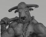 anthro asatrua biceps bovid bovine european_mythology greek_mythology hi_res kemono male mammal minotaur muscular muscular_anthro muscular_male mythology nipple_piercing nipples pecs piercing solo warrior weapon