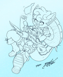 4_tails anthro boots bottomwear bra clothed clothing embarrassed exposure_variation female footwear jumping magic multi_tail panties shield shirt shoes shorts tail topwear torn_clothing tunic underwear wardrobe_malfunction gingy_k_fox mythology nintendo pokemon alolan_form alolan_vulpix dragon generation_7_pokemon mythological_creature mythological_scalie pokemon_(species) regional_form_(pokemon) scalie blue_and_white hi_res monochrome