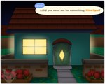 anthro border building dialogue dialogue_box house lights male name_in_dialogue night offscreen_character outside solo speech_bubble white_border jouigidragon animal_crossing nintendo dizzy_(animal_crossing) elephant elephantid mammal proboscidean 5:4 hi_res