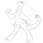 1:1 anthro anthrofied aurorus erection fossil_pokemon generation_6_pokemon genitals hi_res looking_at_viewer male monochrome nintendo nude penis pokemon pokemon_(species) posexe simple_background smile solo source_request tapering_penis white_background