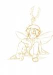 bell bulge male not_furry open_mouth simple_background sitting solo staff white_background wings young bokustar_fox fairy 2016 absurd_res hi_res sketch