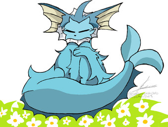 anthro blue_body eyes_closed fur long_ears long_tail male multicolored_body multicolored_fur solo tail voidlyvessel nintendo pokemon aquatic eeveelution fish generation_1_pokemon pokemon_(species) vaporeon hi_res