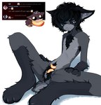 andromorph anthro black_body black_fur black_hair clitoris food fruit fur genitals grey_body grey_fur hair intersex mastectomy_scar nude peach_(fruit) plant pubes pussy scar simple_background solo spread_legs spreading text white_background fishbonedd mammal 2024 english_text hi_res