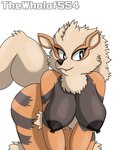 anthro anthrofied areola big_breasts black_areola black_body black_breasts black_fur black_nipples breasts brown_eyes female fur hanging_breasts nipples orange_body orange_fur pokemorph simple_background solo tail tan_body tan_fur tan_tail white_background thewholof554 nintendo pokemon arcanine generation_1_pokemon pokemon_(species) watermark