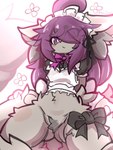 anthro blush blush_lines bow_ribbon clothing crotch_tuft ear_tuft featureless_crotch femboy flower fur grey_body grey_fur hair hair_over_eye kneeling maid_uniform male plant pupils purple_eyes purple_hair simple_background solo tail thigh_bow tuft uniform white_pupils nyaswitchnya ace_spades_(solxtyrant) canid canine fox hybrid mammal 3:4 absurd_res colored digital_drawing_(artwork) digital_media_(artwork) hi_res shaded signature sketch